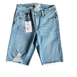 Paige Women's Jax Knee Short Light Blue Distressed Jeans